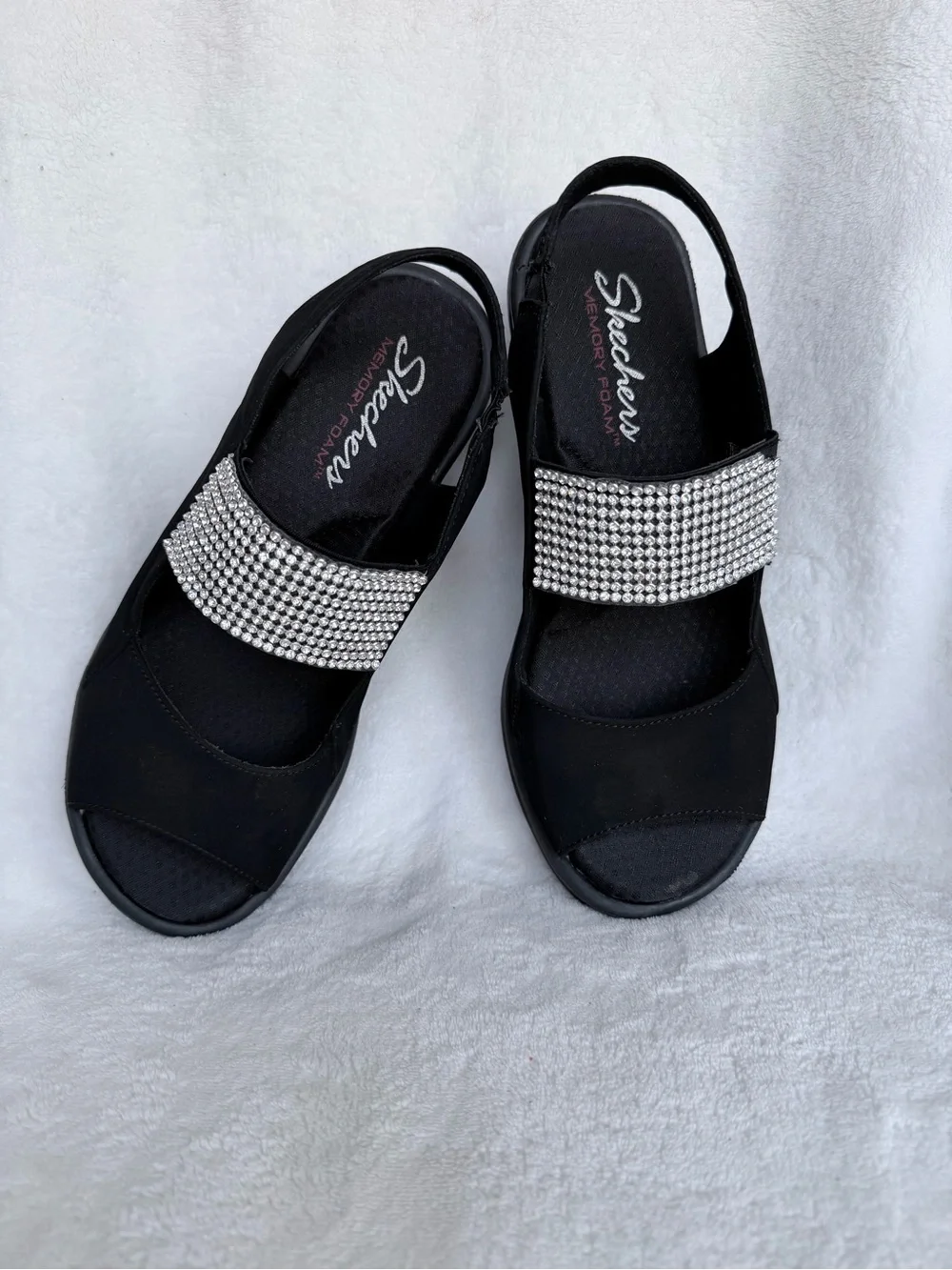 Skechers Sandals Womens 7 Cali Rumblers Sparkle Slingback Wedge Heels SN 38587 - Picture 3 of 11